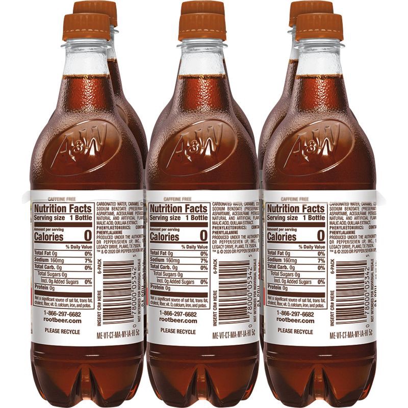 slide 5 of 8, A&W Root Beer Zero Sugar Soda Bottles - 6pk/16.9 fl oz, 6 ct; 16.9 fl oz