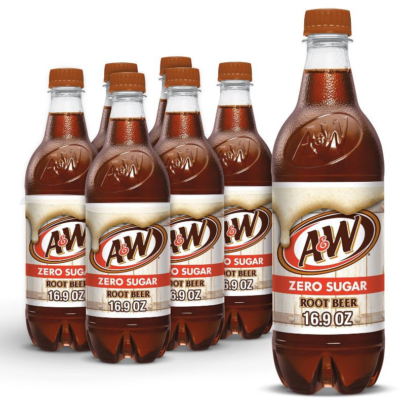 slide 1 of 8, A&W Root Beer Zero Sugar Soda Bottles - 6pk/16.9 fl oz, 6 ct; 16.9 fl oz