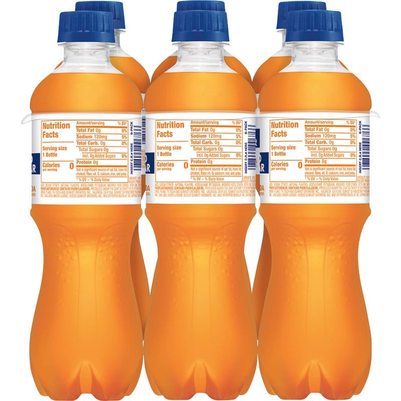 slide 5 of 8, Sunkist Zero Sugar Orange Soda Bottles - 6pk/16.9 fl oz, 6 ct; 16.9 fl oz