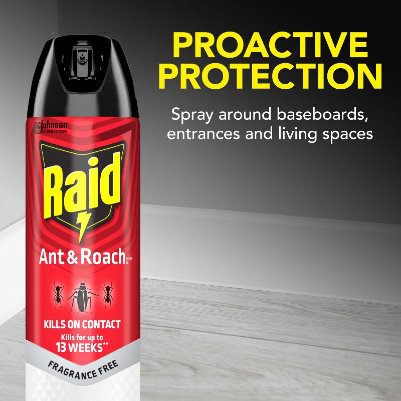 slide 6 of 14, Raid Ant and Roach Killer Indoor Bug Spray - Fragrance Free - 17.5oz, 17.5 oz