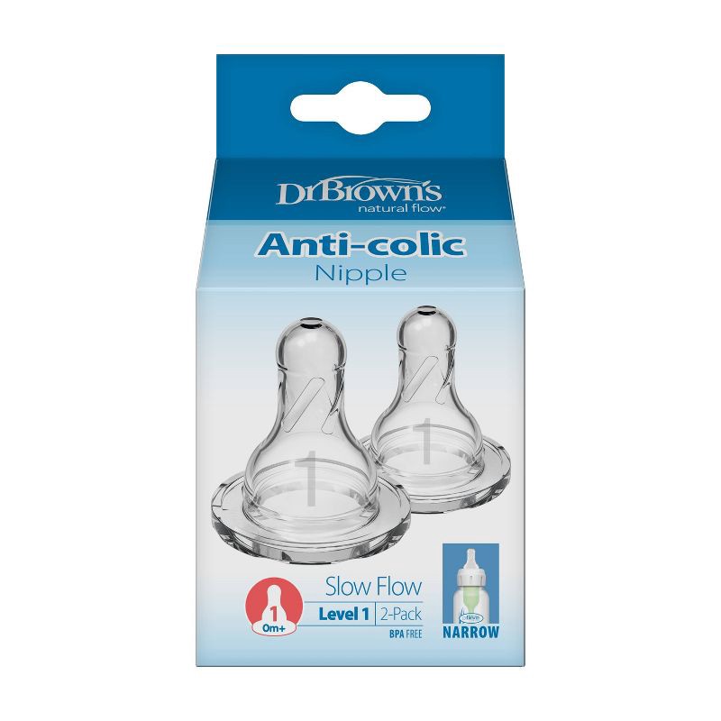 slide 2 of 16, Dr. Brown's Level 1 Narrow Baby Bottle Silicone Nipple, Slow Flow - 2pk - 0m+, 2 ct