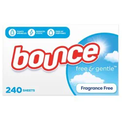 Bounce Fabric Softener Sheets - Free & Gentle - 240ct: Box, Dermatologist Tested, Sensitive Formula, Bleach-Free