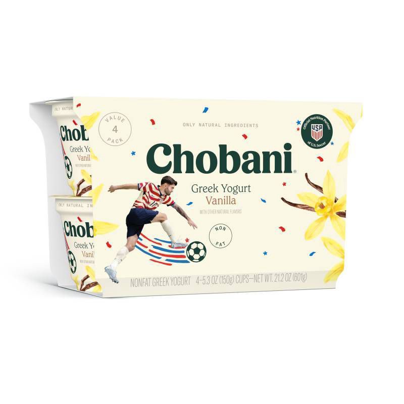 slide 1 of 7, Chobani Vanilla Blended Non-Fat Greek Yogurt - 12g Protein 4ct/5.3oz Cups, 12 gram, 4 ct, 5.3 oz