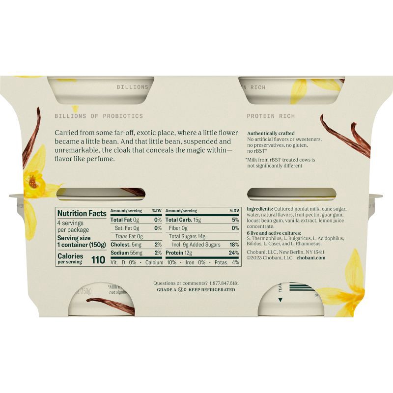 slide 3 of 7, Chobani Vanilla Blended Non-Fat Greek Yogurt - 4ct/5.3oz Cups, 4 ct; 5.3 oz