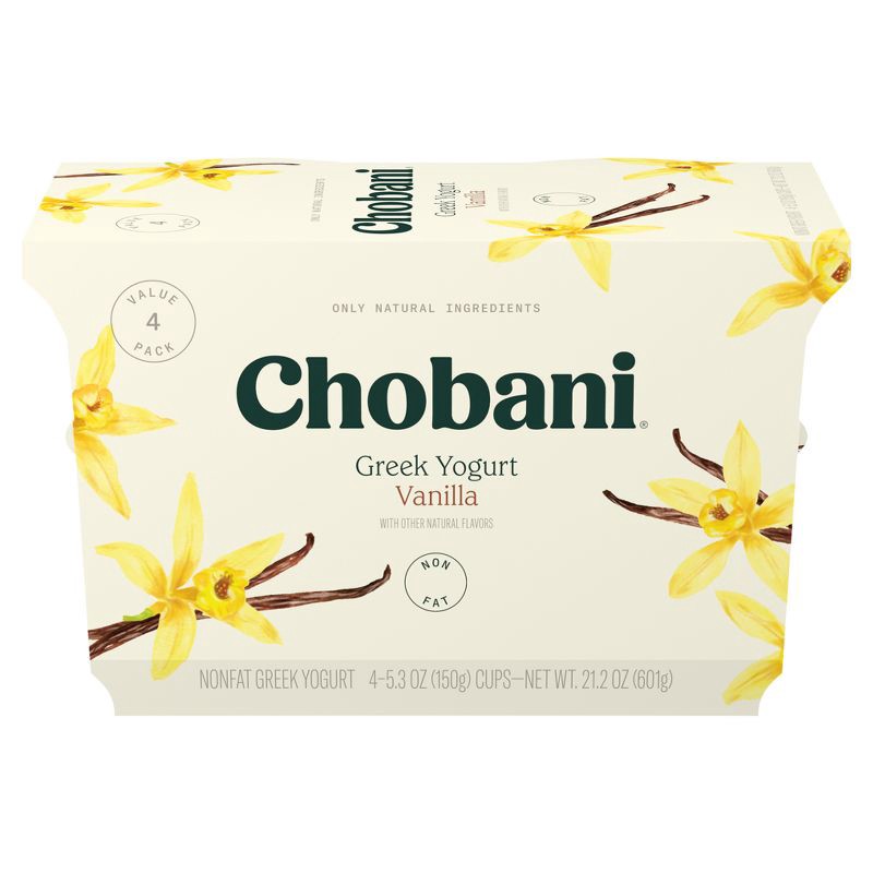 slide 1 of 7, Chobani Vanilla Blended Non-Fat Greek Yogurt - 4ct/5.3oz Cups, 4 ct; 5.3 oz