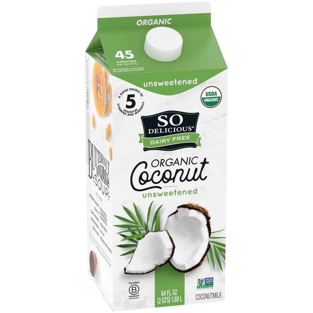 slide 3 of 6, So Delicious Dairy-Free Organic Unsweetened Coconut Milk, 0.5 gal