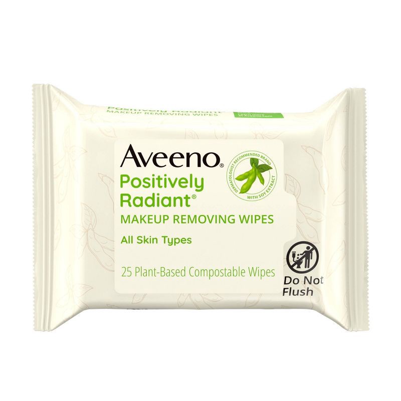 slide 1 of 9, Aveeno Positively Radiant Oil-Free Makeup Removal Facial Wipes for All Skin Types - 25 ct, 25 ct