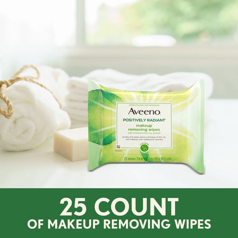 slide 9 of 9, Aveeno Positively Radiant Oil-Free Makeup Removal Facial Wipes for All Skin Types - 25 ct, 25 ct
