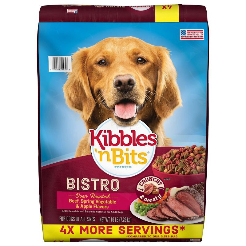 slide 2 of 10, Kibbles 'n Bits Bistro Beef, Spring Vegetable & Apple Flavors Adult Complete & Balanced Dry Dog Food - 16 lbs, 16 lb