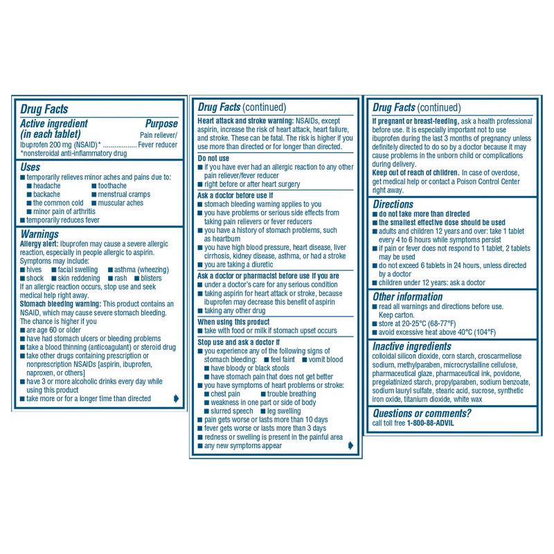 slide 9 of 9, Advil Pain Reliever/Fever Reducer Tablets - Ibuprofen (NSAID) - 100ct, 100 ct