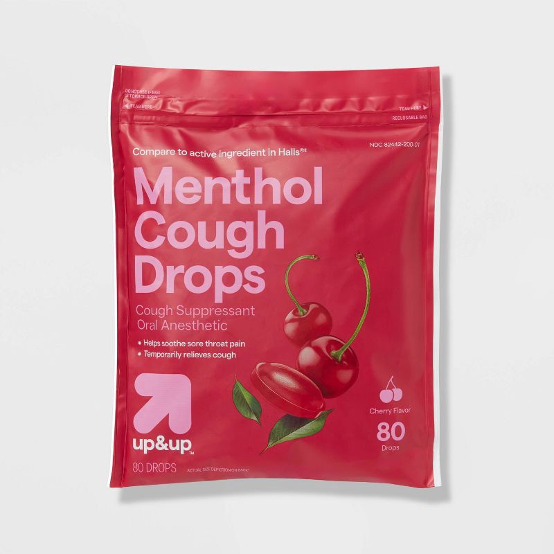 slide 1 of 3, Menthol Cough Drops - Cherry - 80ct - up&up™, 80 ct