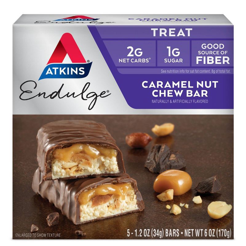 slide 1 of 6, Atkins Endulge Caramel Nut Chew Bar - 5ct/6oz, 5 ct; 6 oz