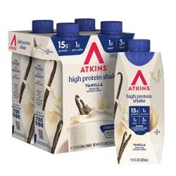 Atkins Creamy Vanilla Flavored Protein Shake, High Protein, Low Glycemic, Gluten Free - 4pk/44 fl oz