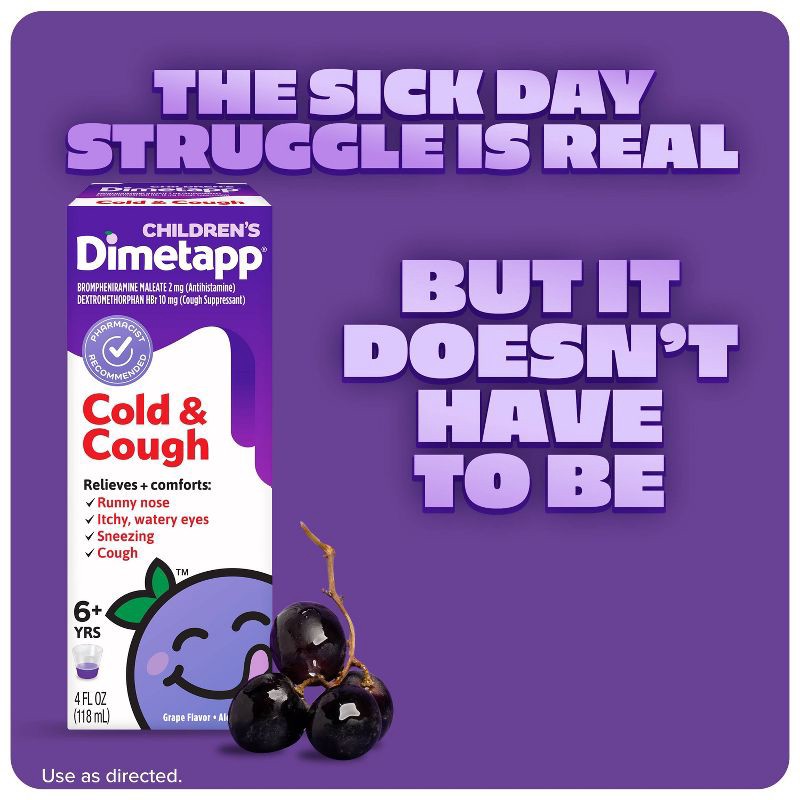 slide 3 of 11, Children's Dimetapp Cough & Cold Relief Liquid - Dextromethorphan - Grape - 4 fl oz, 4 fl oz