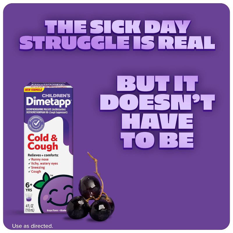 slide 3 of 6, Children's Dimetapp Cough & Cold Relief Liquid - Dextromethorphan - Grape - 4 fl oz, 4 fl oz