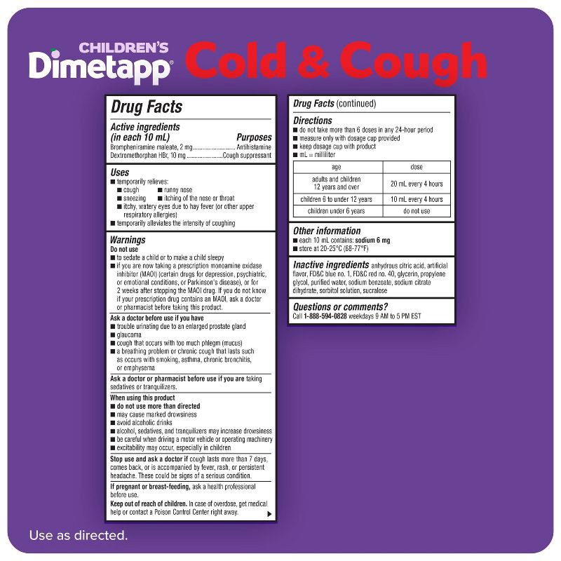 slide 6 of 6, Children's Dimetapp Cough & Cold Relief Liquid - Dextromethorphan - Grape - 4 fl oz, 4 fl oz