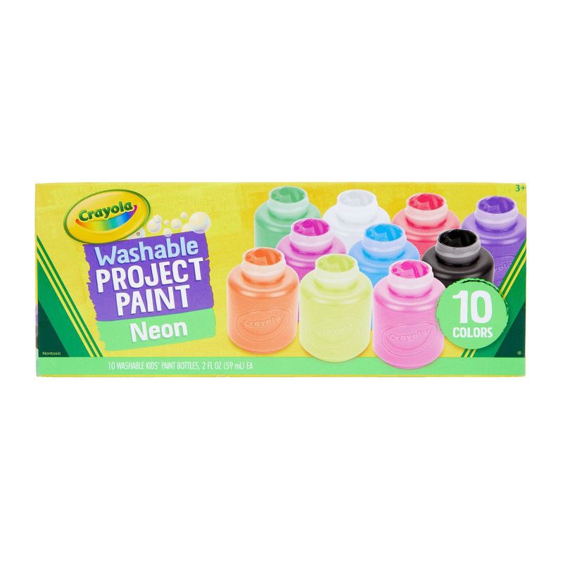 slide 1 of 5, Crayola 10ct 2oz Washable Kids Paint Neon Colors: Non-Toxic Water-Based Tempera for Paper, Neon Painting & Finger Paint Ideas, 10 ct, 2 oz