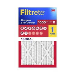 Filtrete 18"x30"x1" Allergens & Pet Dander MPR 1000 MERV 11 Electrostatic Captures Dust and Pollen HVAC Furnace Air Filter