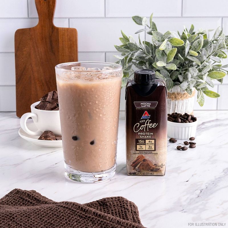 slide 2 of 9, Atkins Mocha Latte Iced Coffee Protein Shake - 4ct/44 fl oz, 4 ct; 44 fl oz