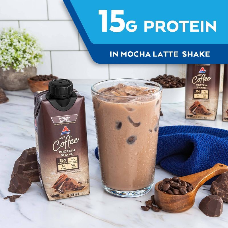 slide 8 of 9, Atkins Mocha Latte Iced Coffee Protein Shake - 4ct/44 fl oz, 4 ct; 44 fl oz