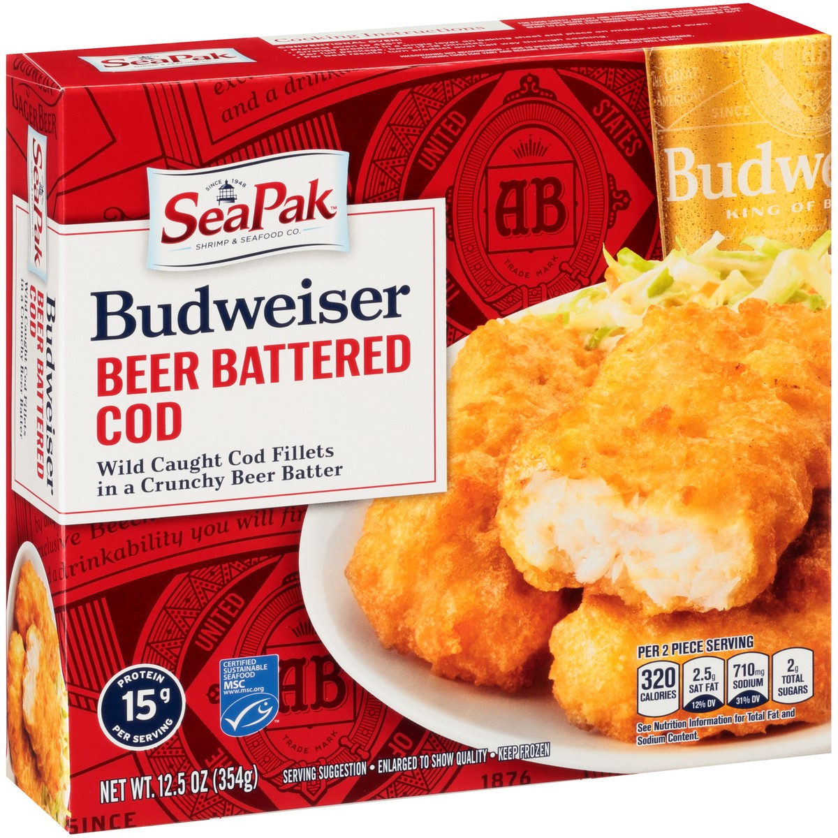 slide 5 of 9, SeaPak Shrimp & Seafood Co. Budweiser Beer Battered Cod 12.5 oz. Box, 12.5 oz