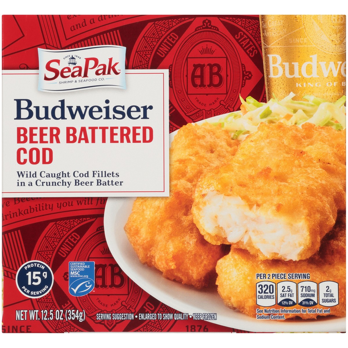 slide 2 of 9, SeaPak Shrimp & Seafood Co. Budweiser Beer Battered Cod 12.5 oz. Box, 12.5 oz