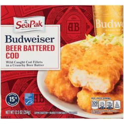 SeaPak Shrimp & Seafood Co. Budweiser Beer Battered Cod 12.5 oz. Box