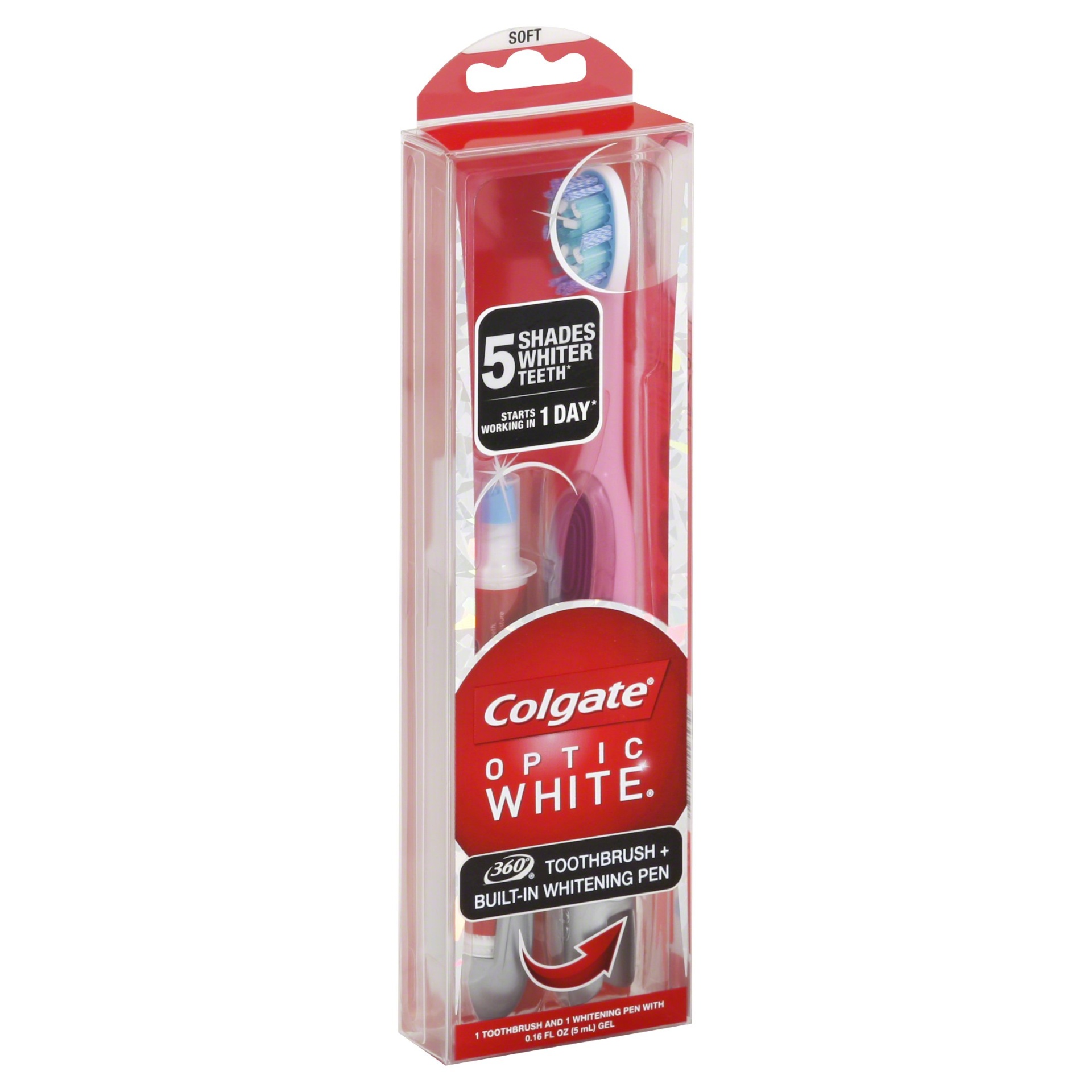 slide 1 of 6, Colgate Optic White Toothbrush And Teeth Whitening Pen Soft, 1 ct