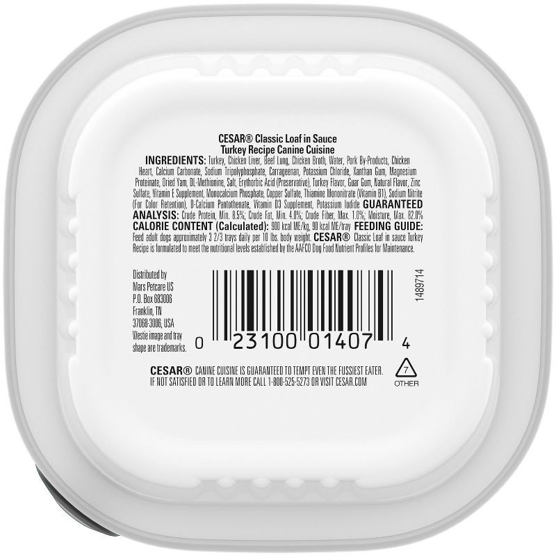 slide 10 of 11, Cesar Classic Loaf in Sauce Turkey and Gravy Flavor Small Breed Wet Dog Food - 3.5oz, 3.5 oz