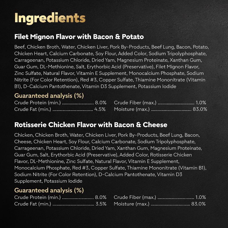 slide 8 of 12, Cesar Loaf & Topper in Sauce Rotisserie Chicken, Beef Filet Mignon and Cheese Flavor Adult Wet Dog Food - 2.64lbs/12ct Variety Pack, 2.64 lb, 12 ct