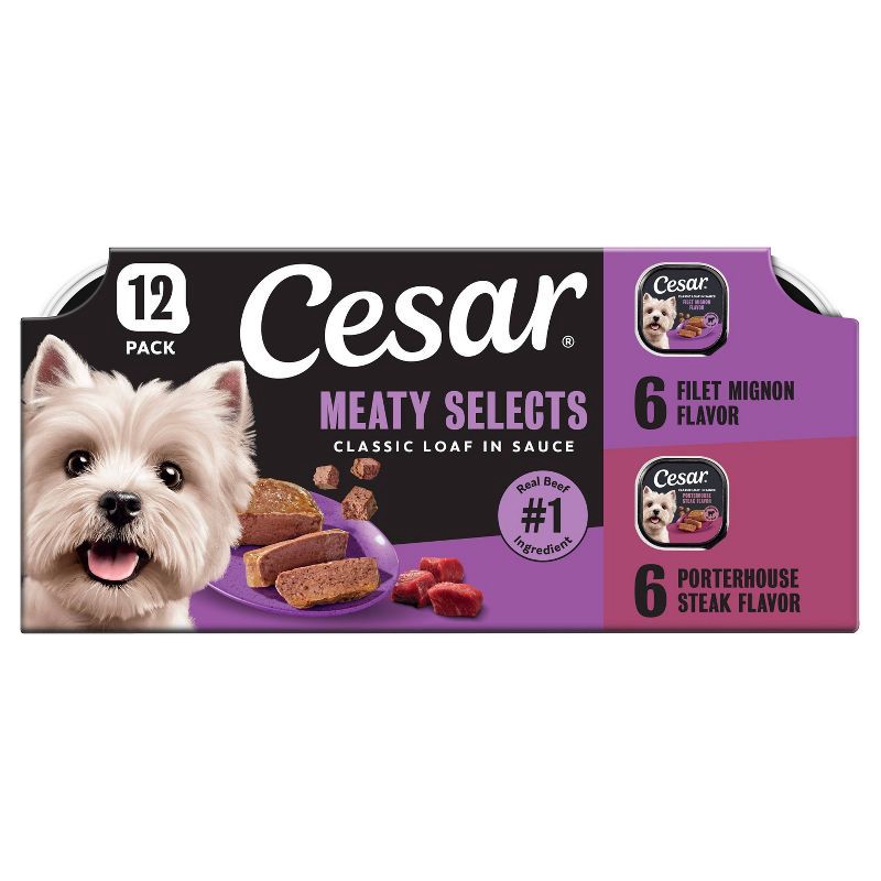 slide 1 of 14, Cesar Classic Loaf in Sauce Chicken, Steak, Beef, Gravy and Red Meat Flavor Variety Pack Small Breed Wet Dog Food - 3.5oz/12ct, 12 ct; 3.5 oz