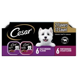 Cesar Classic Loaf in Sauce Chicken, Steak, Beef, Gravy and Red Meat Flavor Variety Pack Small Breed Wet Dog Food - 3.5oz/12ct