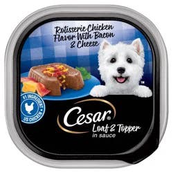 Cesar Loaf and Topper in Sauce Rotisserie Chicken, Cheese, Bacon and Gravy Falvor Small Breed Wet Dog Food - 3.5oz