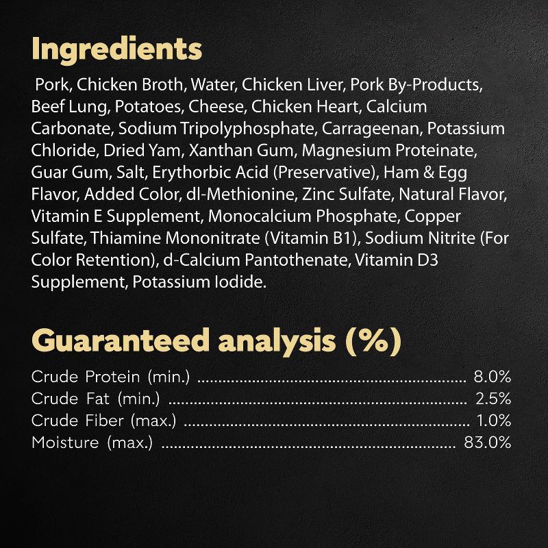 slide 8 of 12, Cesar Loaf and Topper in Sauce Cheese, Potato, Egg, Pork and Gravy Flavor Small Breed Wet Dog Food - 3.5oz, 3.5 oz