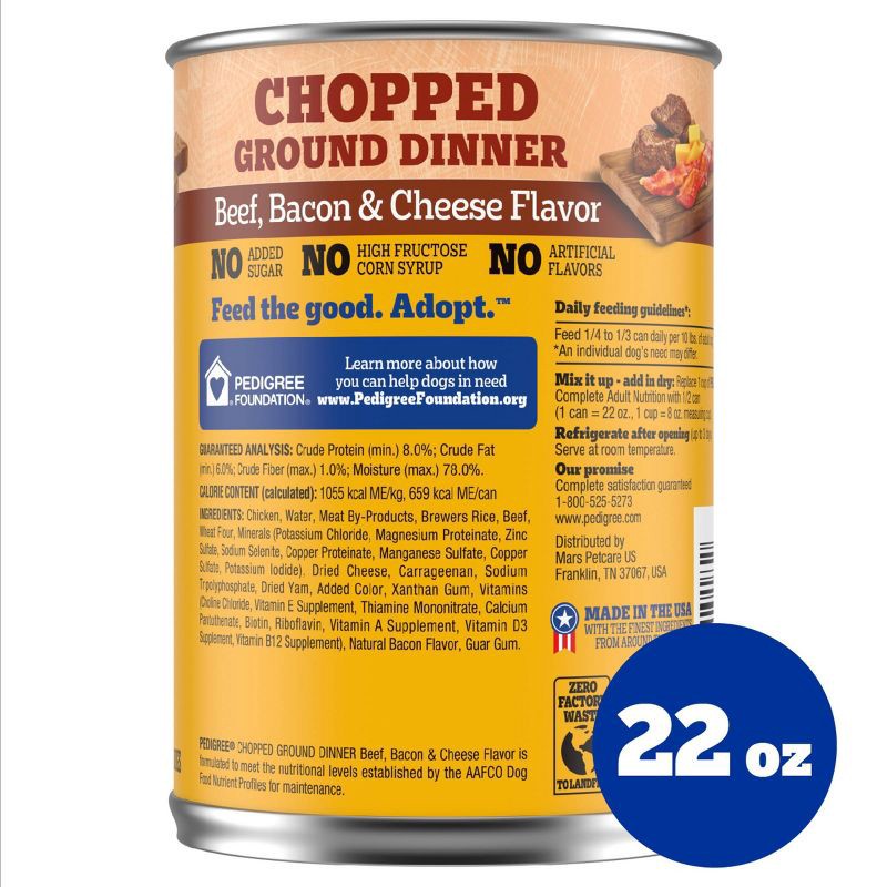 slide 9 of 10, Pedigree Beef, Bacon and Cheese Flavor Chopped Ground Dinner Wet Dog Food - 22oz, 22 oz