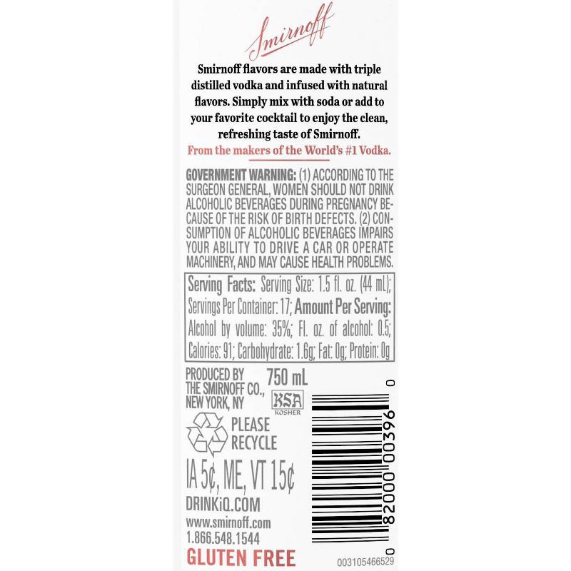 slide 4 of 7, Smirnoff Raspberry Flavored Vodka - 750ml Bottle, 750 ml