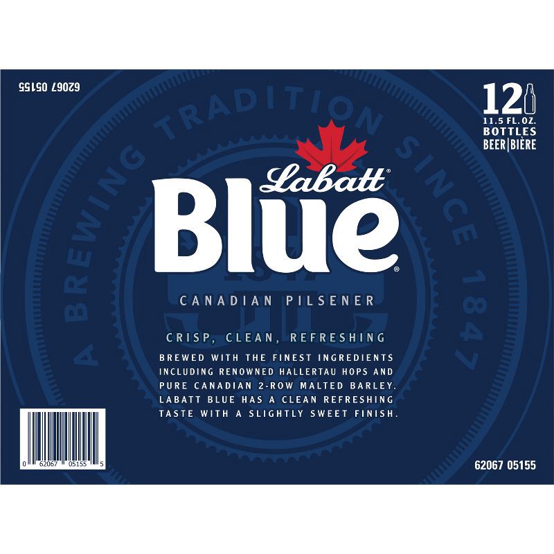 slide 5 of 6, Labatt Blue Canadian Pilsener Beer - 12pk/12 fl oz Bottles, 12 ct; 12 fl oz