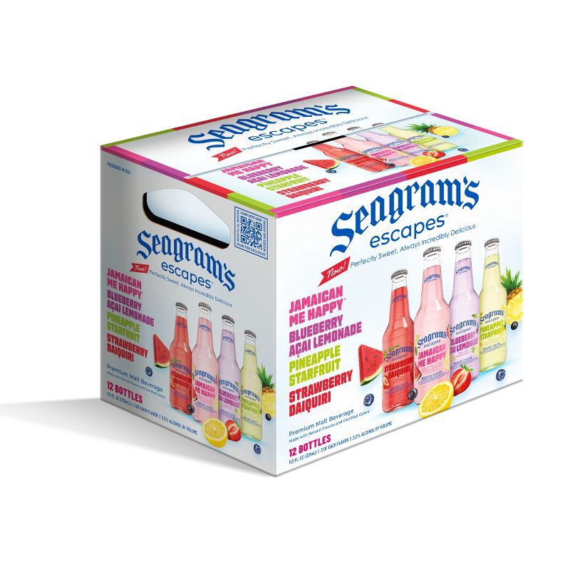 slide 1 of 8, Seagram's Escapes Malt Beverage Variety Pack - 12pk/12 fl oz Bottles, 12 ct; 12 fl oz