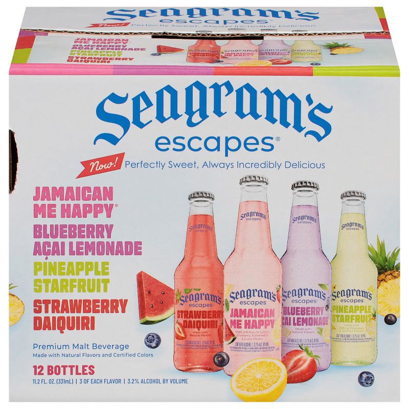 slide 1 of 8, Seagram's Escapes Malt Beverage Variety Pack - 12pk/12 fl oz Bottles, 12 ct; 12 fl oz