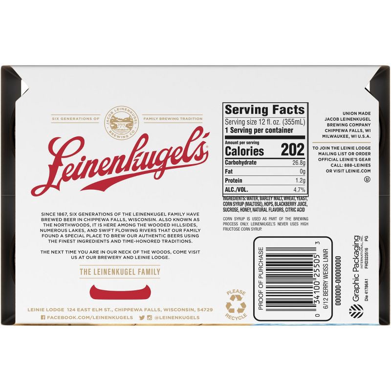 slide 9 of 9, Leinenkugel's Berry Weiss Lager Beer - 6pk/12 fl oz Bottles, 6 ct; 12 fl oz