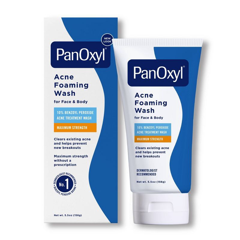 slide 2 of 8, PanOxyl Maximum Strength Antimicrobial Acne Foaming Wash for Face, Chest and Back with 10% Benzoyl Peroxide - Unscented - 5.5oz, 5.5 oz