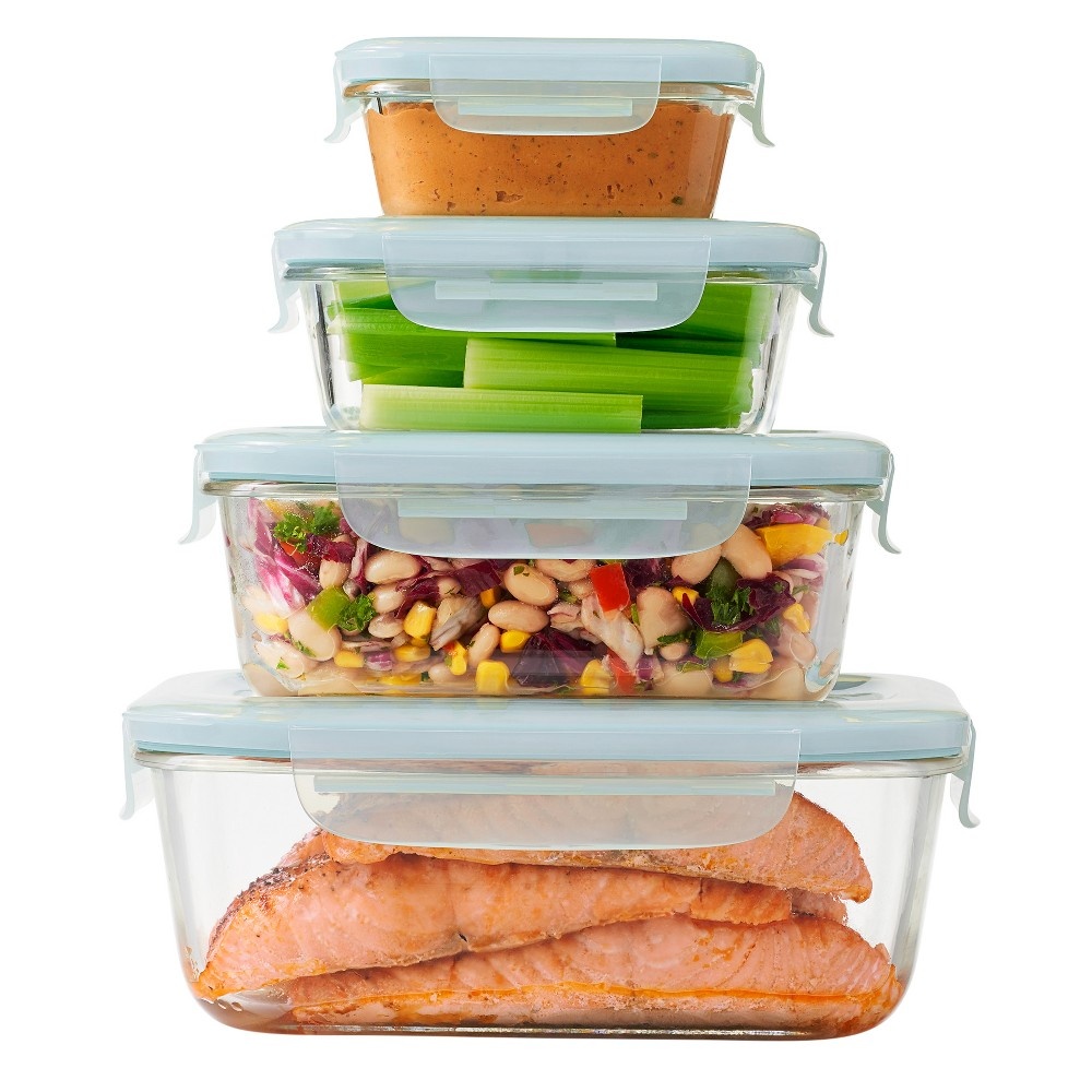 slide 6 of 7, OXO Glass Food Storage Container Set Blue, 8 ct