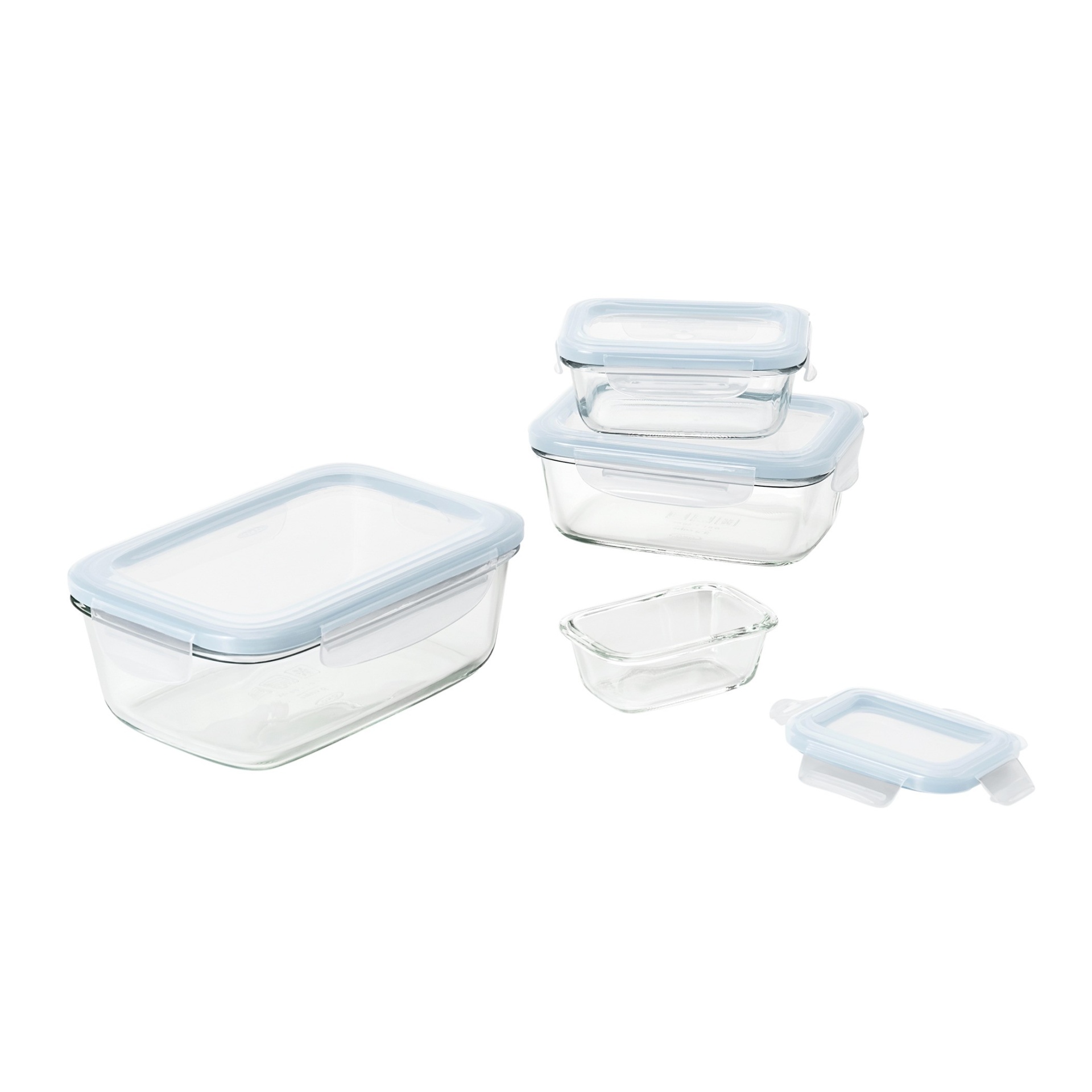 slide 1 of 7, OXO Glass Food Storage Container Set Blue, 8 ct
