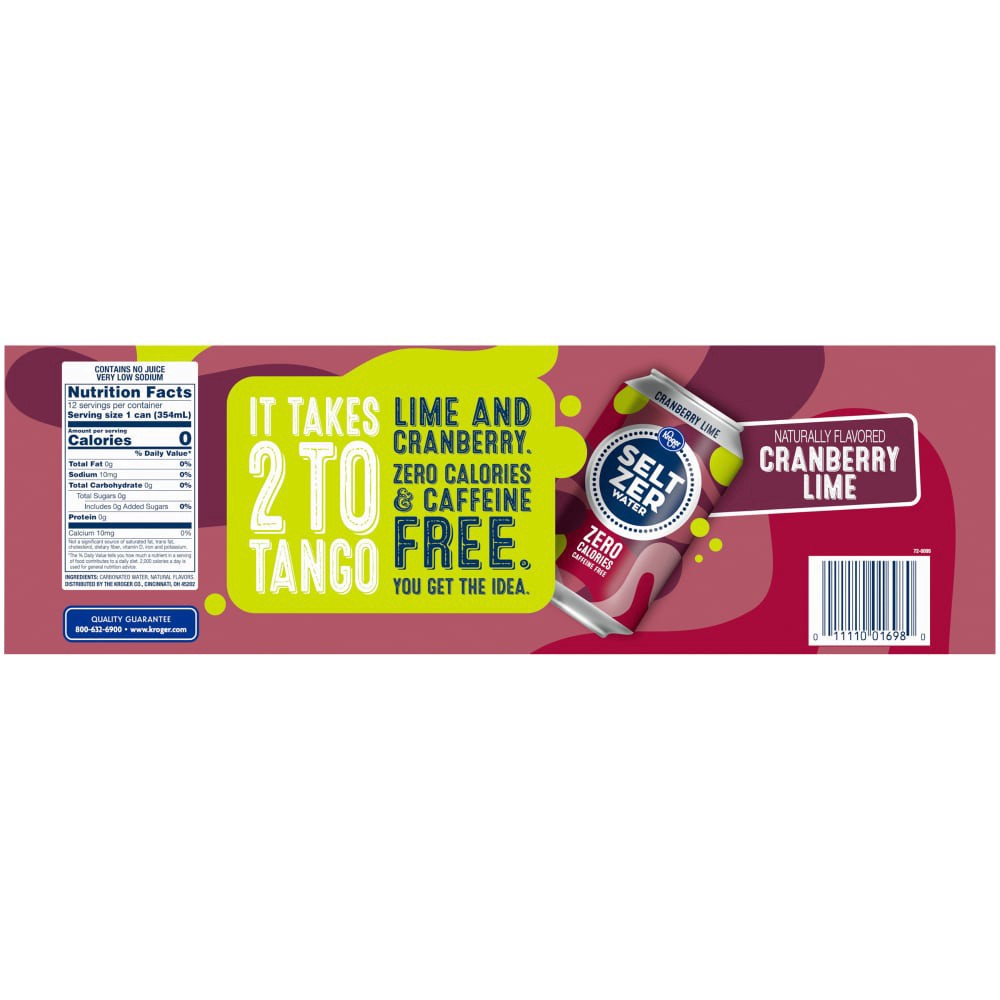 slide 3 of 3, Kroger Cranberry Lime Seltzer Water - 12 ct; 12 fl oz, 12 ct; 12 fl oz