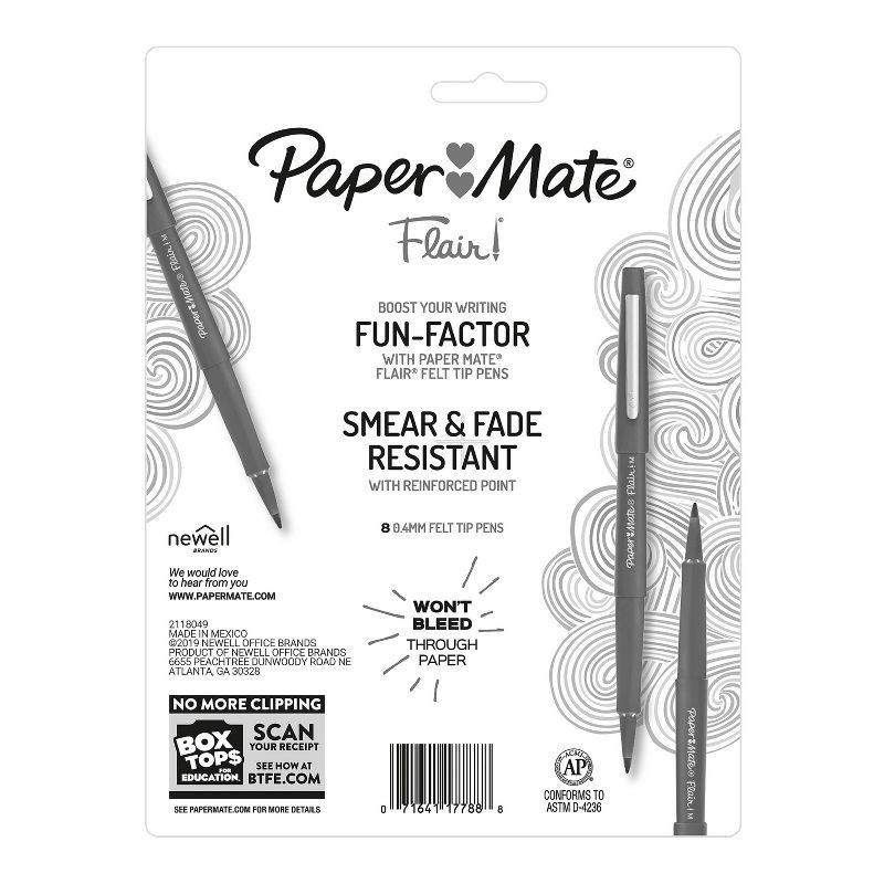 slide 3 of 5, Paper Mate Flair Felt Tip Pens Ultra Fine Point Assorted Colors, 8 ct