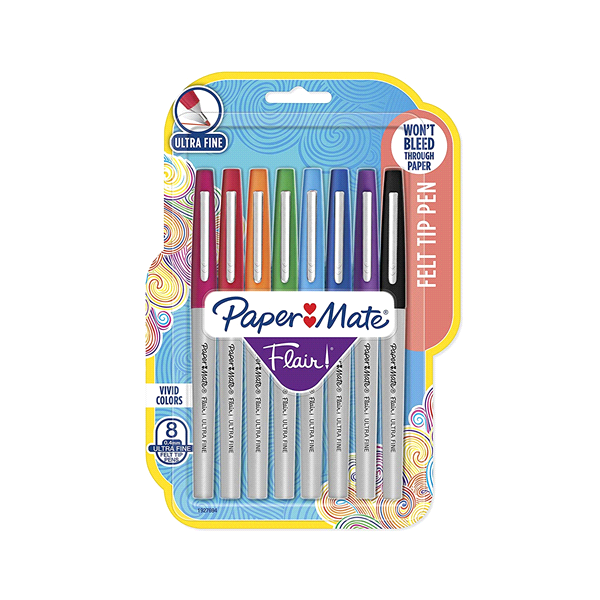 slide 1 of 1, Paper Mate Flair Felt Tip Pens Ultra Fine Point Assorted Colors, 8 ct