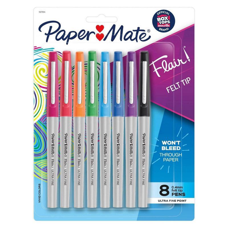 slide 1 of 5, Paper Mate Flair Felt Tip Pens Ultra Fine Point Assorted Colors, 8 ct