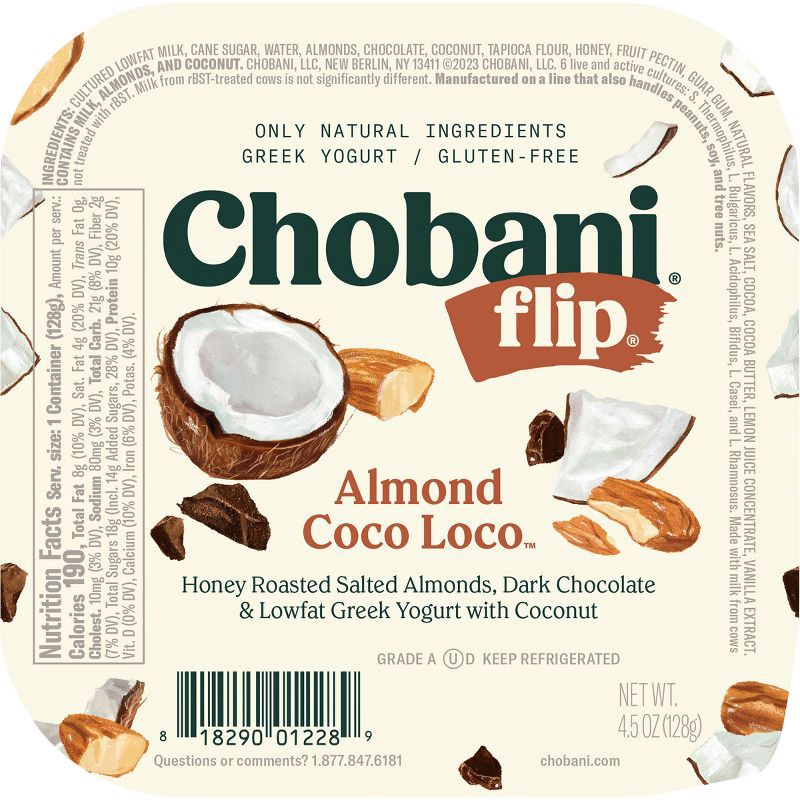 slide 2 of 6, Chobani Flip Almond Coco Loco Low Fat Greek Yogurt - 4.5oz, 4.5 oz