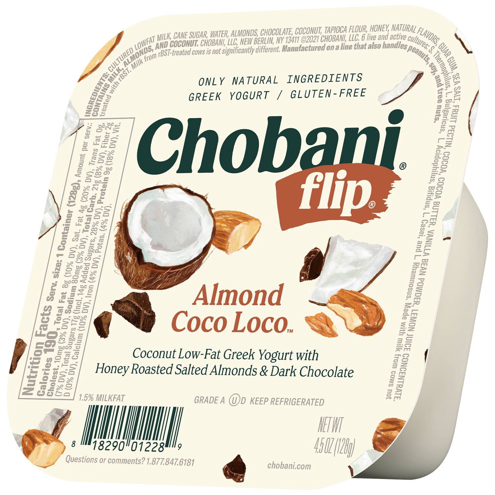 slide 2 of 3, Chobani Flip Almond Coco Loco Low-Fat Greek Yogurt, 5.3 oz