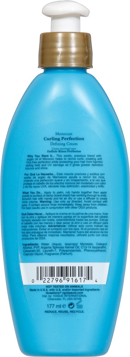 slide 3 of 9, OGX Argan Oil of Morocco Curling Perfection Curl-Defining Cream, Hair-Smoothing Anti-Frizz Cream to Define All Curl Types & Hair Textures, Paraben-Free, Sulfated-Surfactants Free, 6 Ounce, 177 ml